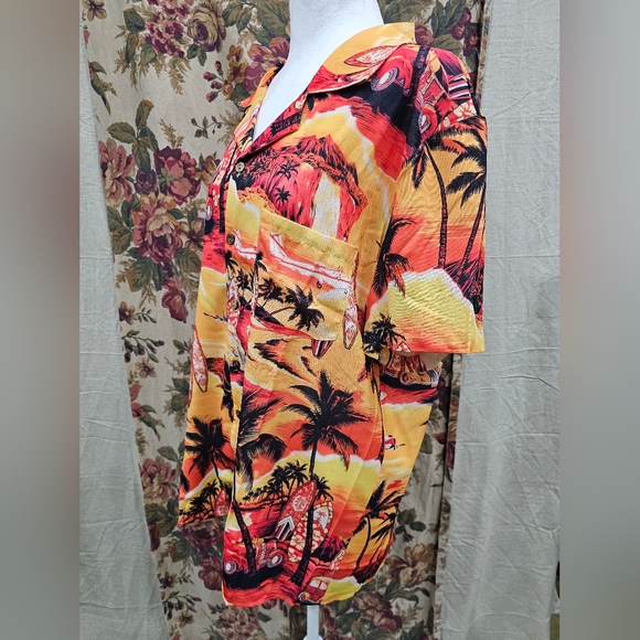 Misslook Hawaiian Shirt Aloha Shirt Surfing Island Sunset Button Down Size Lg - Picture 4 of 8